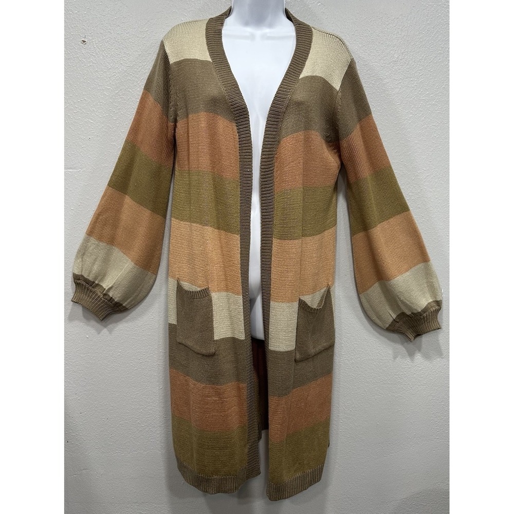 See and Be Seen Cardigan Sweater Womens Size M Brown Shades Long Sleeve Pockets